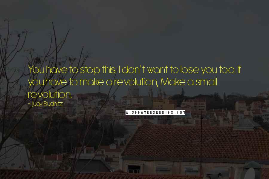 Judy Budnitz Quotes: You have to stop this. I don't want to lose you too. If you have to make a revolution, Make a small revolution.