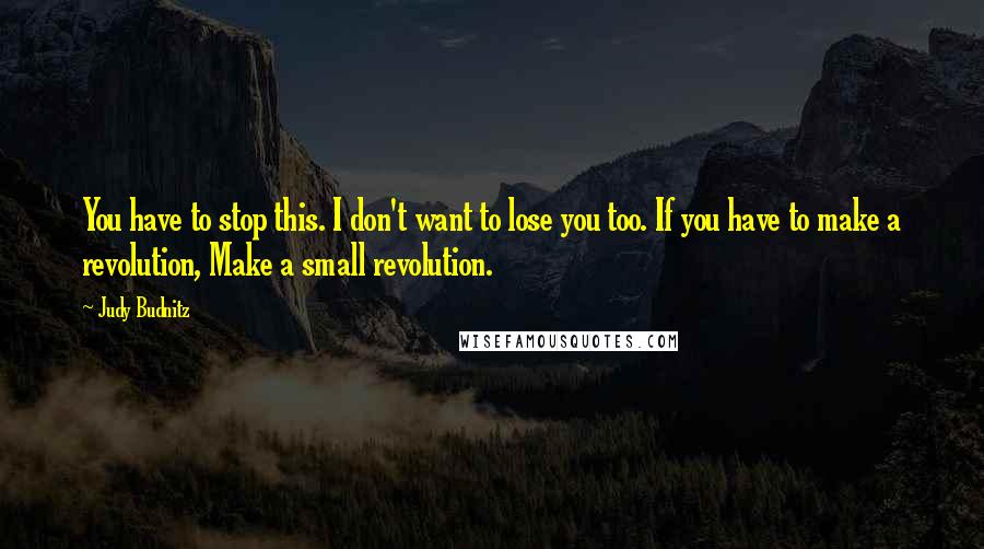 Judy Budnitz Quotes: You have to stop this. I don't want to lose you too. If you have to make a revolution, Make a small revolution.