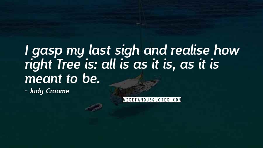 Judy Croome Quotes: I gasp my last sigh and realise how right Tree is: all is as it is, as it is meant to be.