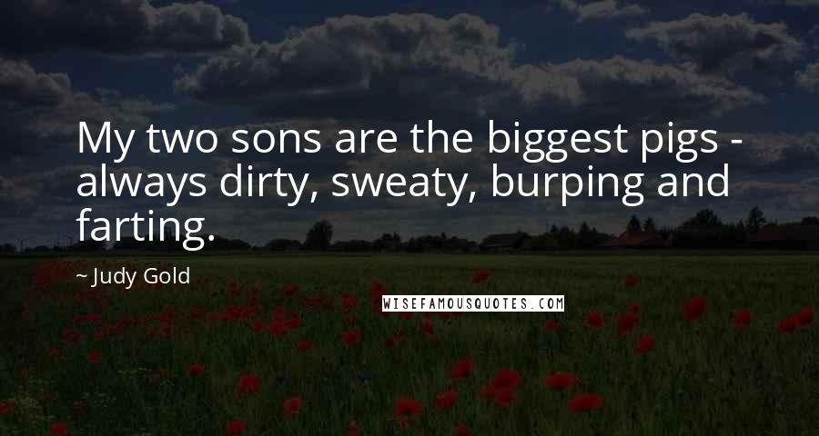 Judy Gold Quotes: My two sons are the biggest pigs - always dirty, sweaty, burping and farting.