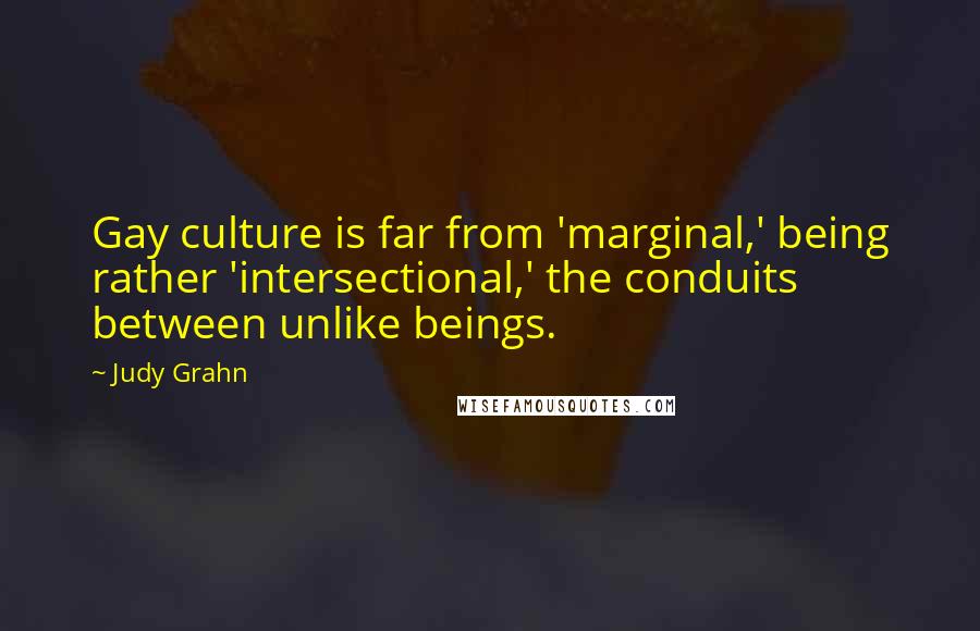 Judy Grahn Quotes: Gay culture is far from 'marginal,' being rather 'intersectional,' the conduits between unlike beings.