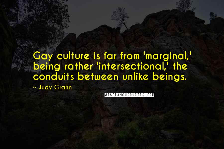 Judy Grahn Quotes: Gay culture is far from 'marginal,' being rather 'intersectional,' the conduits between unlike beings.