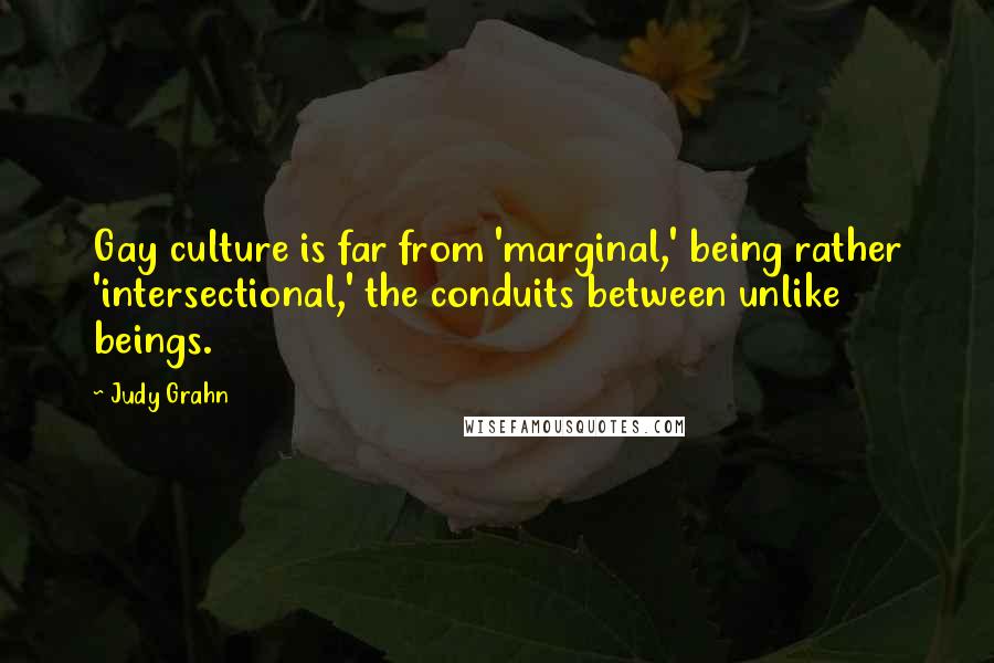 Judy Grahn Quotes: Gay culture is far from 'marginal,' being rather 'intersectional,' the conduits between unlike beings.