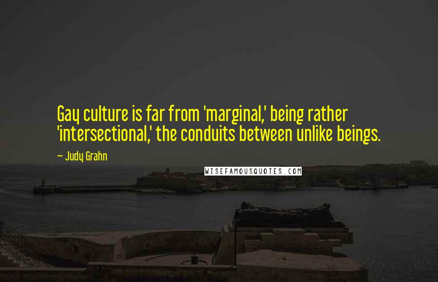 Judy Grahn Quotes: Gay culture is far from 'marginal,' being rather 'intersectional,' the conduits between unlike beings.
