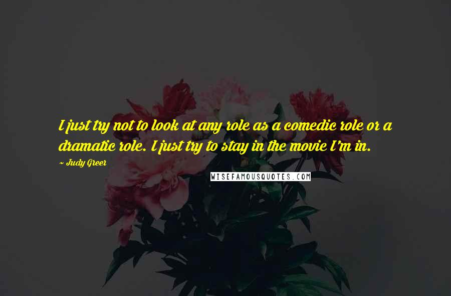 Judy Greer Quotes: I just try not to look at any role as a comedic role or a dramatic role. I just try to stay in the movie I'm in.