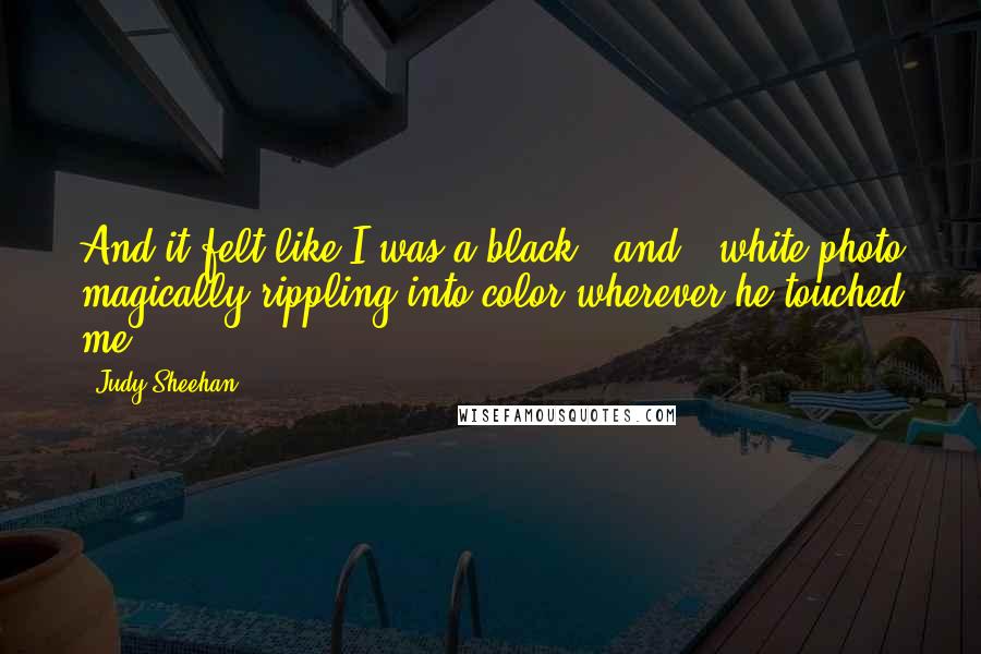 Judy Sheehan Quotes: And it felt like I was a black - and - white photo magically rippling into color wherever he touched me.