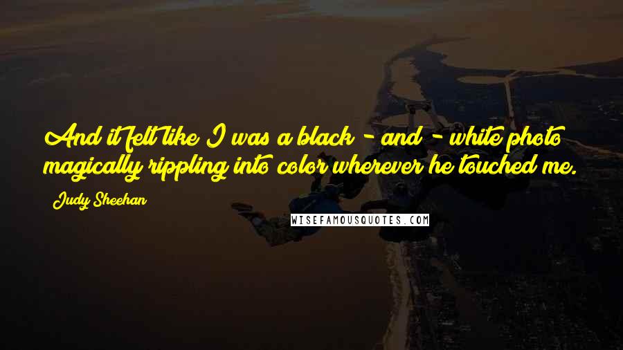 Judy Sheehan Quotes: And it felt like I was a black - and - white photo magically rippling into color wherever he touched me.