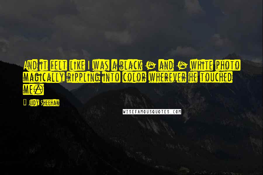 Judy Sheehan Quotes: And it felt like I was a black - and - white photo magically rippling into color wherever he touched me.