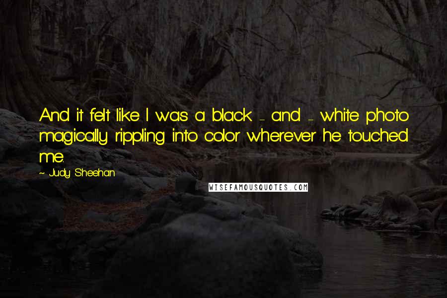 Judy Sheehan Quotes: And it felt like I was a black - and - white photo magically rippling into color wherever he touched me.