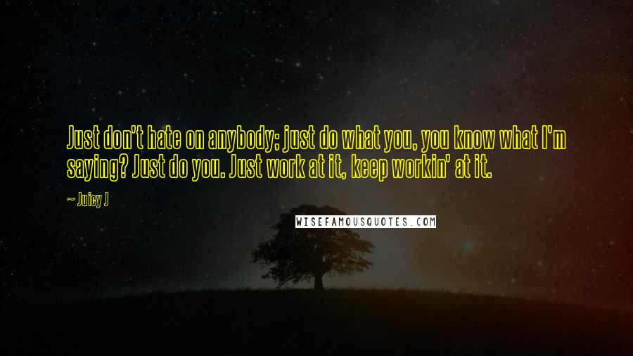 Juicy J Quotes: Just don't hate on anybody; just do what you, you know what I'm saying? Just do you. Just work at it, keep workin' at it.