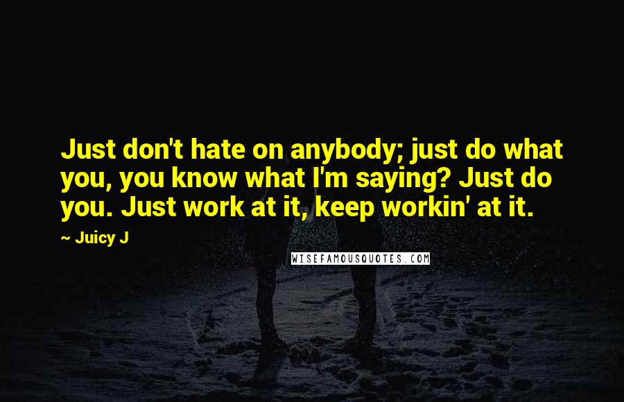 Juicy J Quotes: Just don't hate on anybody; just do what you, you know what I'm saying? Just do you. Just work at it, keep workin' at it.