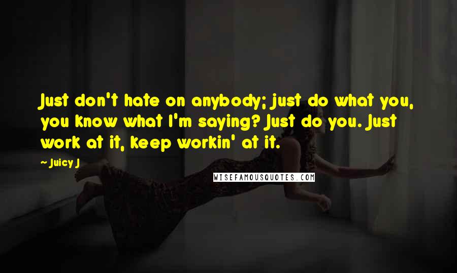 Juicy J Quotes: Just don't hate on anybody; just do what you, you know what I'm saying? Just do you. Just work at it, keep workin' at it.