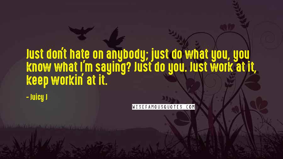 Juicy J Quotes: Just don't hate on anybody; just do what you, you know what I'm saying? Just do you. Just work at it, keep workin' at it.