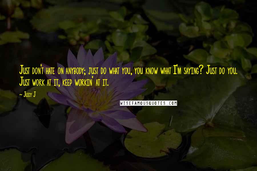 Juicy J Quotes: Just don't hate on anybody; just do what you, you know what I'm saying? Just do you. Just work at it, keep workin' at it.