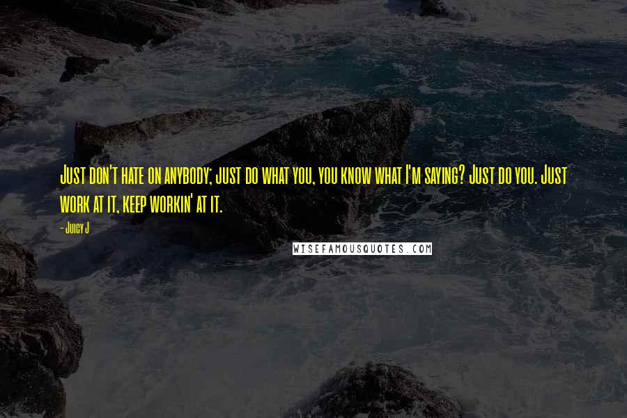 Juicy J Quotes: Just don't hate on anybody; just do what you, you know what I'm saying? Just do you. Just work at it, keep workin' at it.