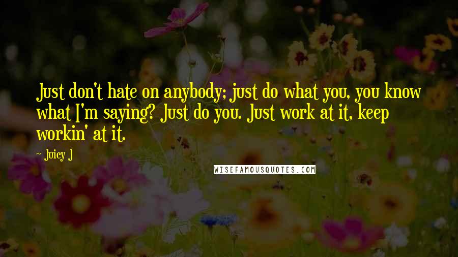 Juicy J Quotes: Just don't hate on anybody; just do what you, you know what I'm saying? Just do you. Just work at it, keep workin' at it.