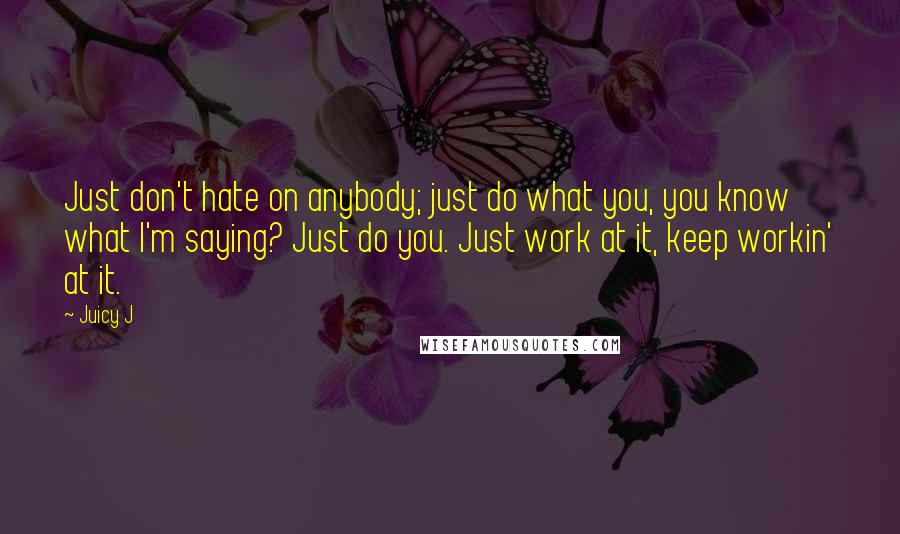 Juicy J Quotes: Just don't hate on anybody; just do what you, you know what I'm saying? Just do you. Just work at it, keep workin' at it.