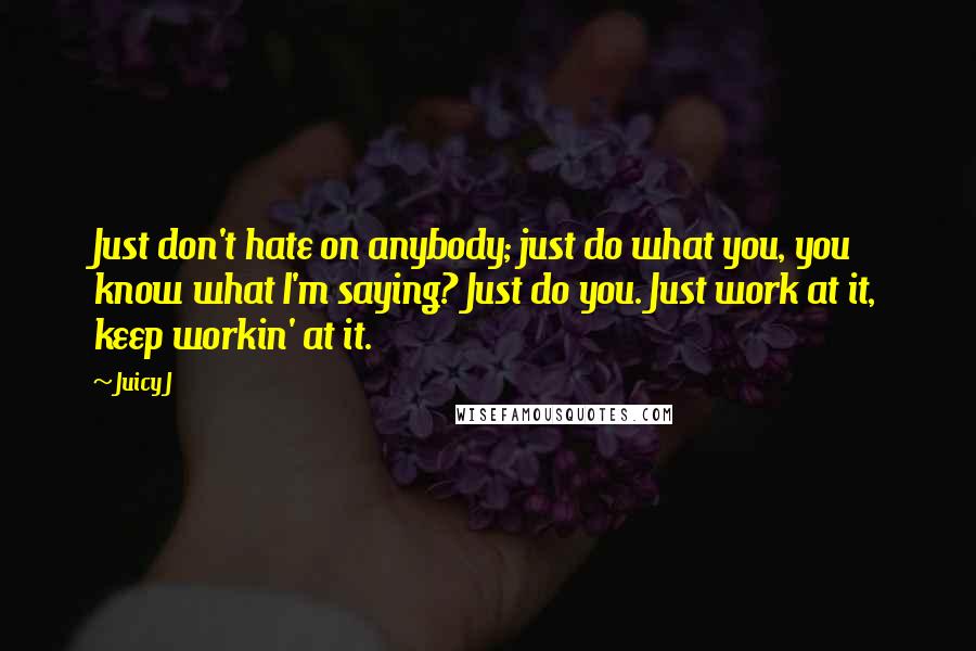 Juicy J Quotes: Just don't hate on anybody; just do what you, you know what I'm saying? Just do you. Just work at it, keep workin' at it.
