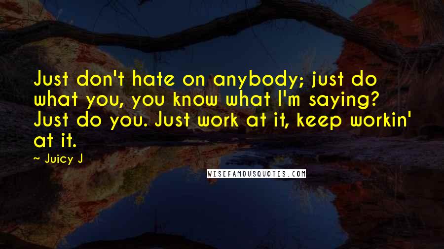 Juicy J Quotes: Just don't hate on anybody; just do what you, you know what I'm saying? Just do you. Just work at it, keep workin' at it.