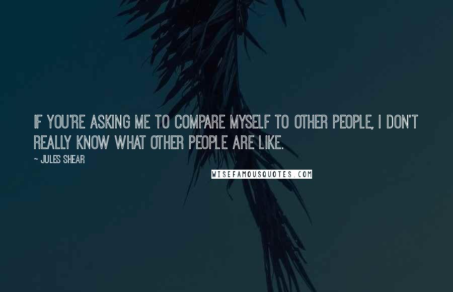 Jules Shear Quotes: If you're asking me to compare myself to other people, I don't really know what other people are like.