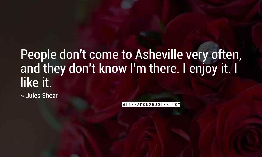 Jules Shear Quotes: People don't come to Asheville very often, and they don't know I'm there. I enjoy it. I like it.