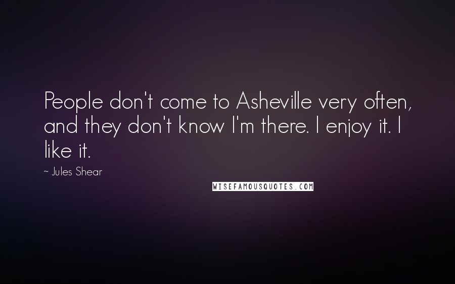 Jules Shear Quotes: People don't come to Asheville very often, and they don't know I'm there. I enjoy it. I like it.