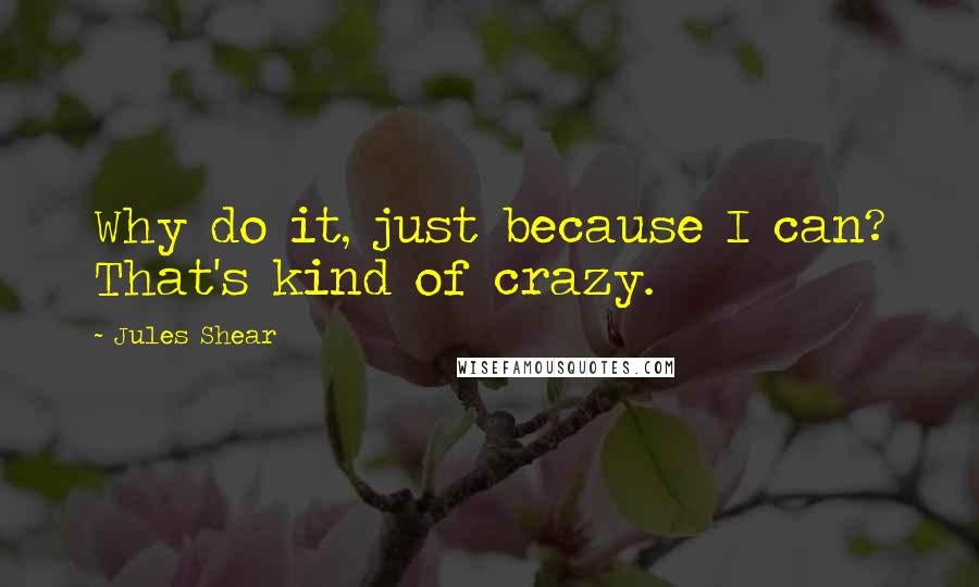 Jules Shear Quotes: Why do it, just because I can? That's kind of crazy.