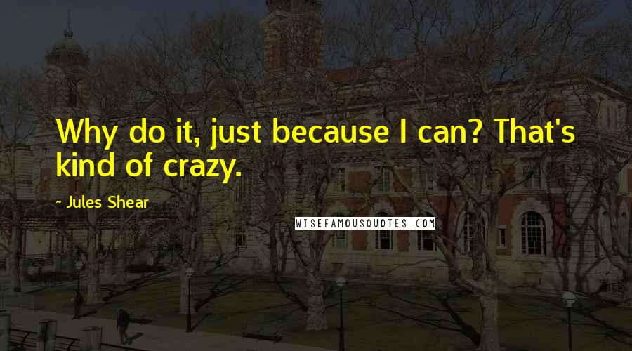 Jules Shear Quotes: Why do it, just because I can? That's kind of crazy.