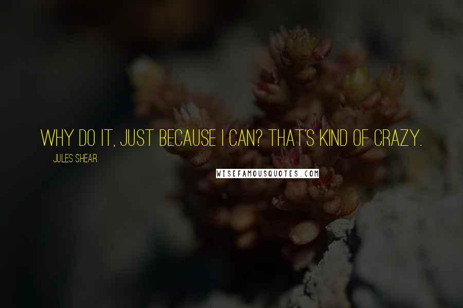 Jules Shear Quotes: Why do it, just because I can? That's kind of crazy.