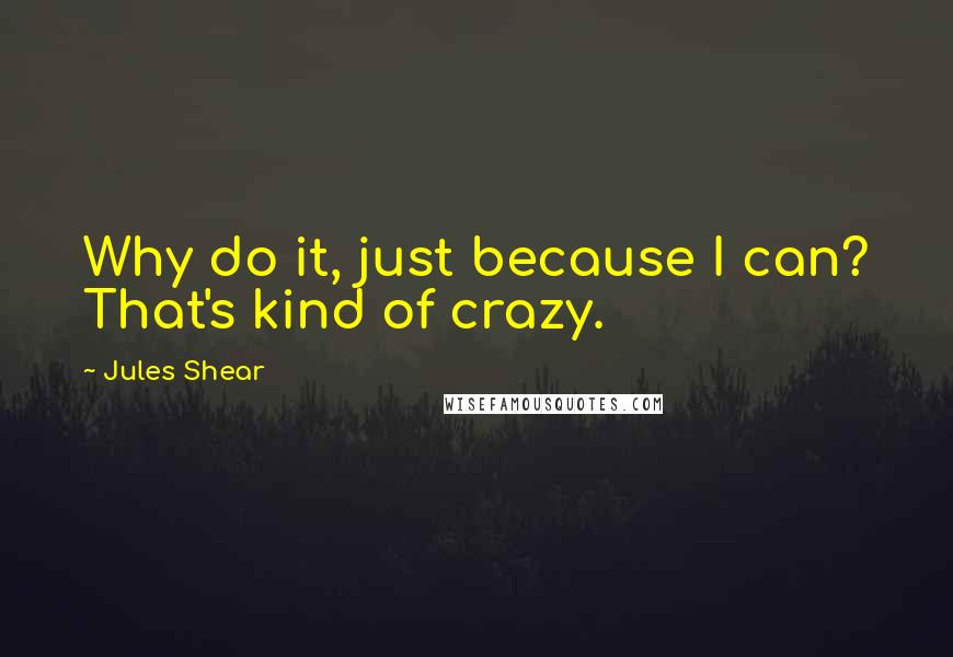 Jules Shear Quotes: Why do it, just because I can? That's kind of crazy.