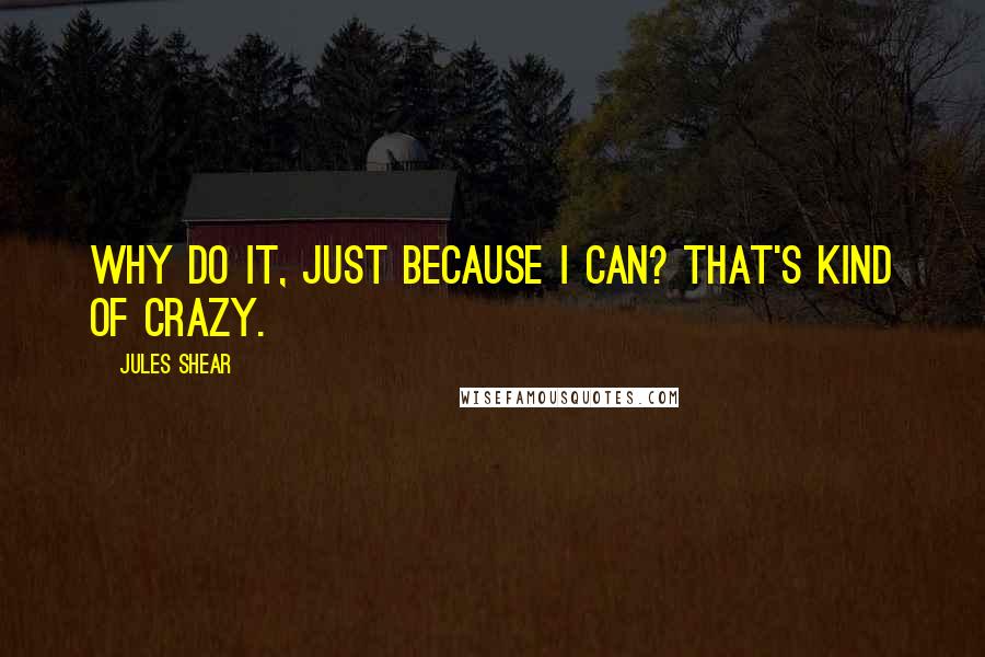 Jules Shear Quotes: Why do it, just because I can? That's kind of crazy.