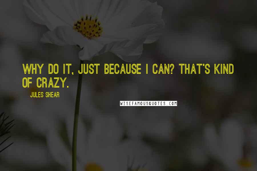 Jules Shear Quotes: Why do it, just because I can? That's kind of crazy.
