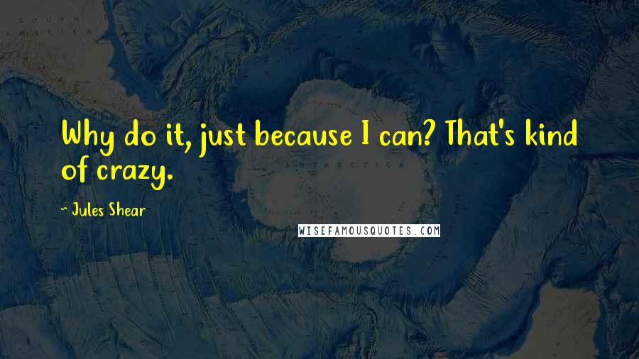 Jules Shear Quotes: Why do it, just because I can? That's kind of crazy.