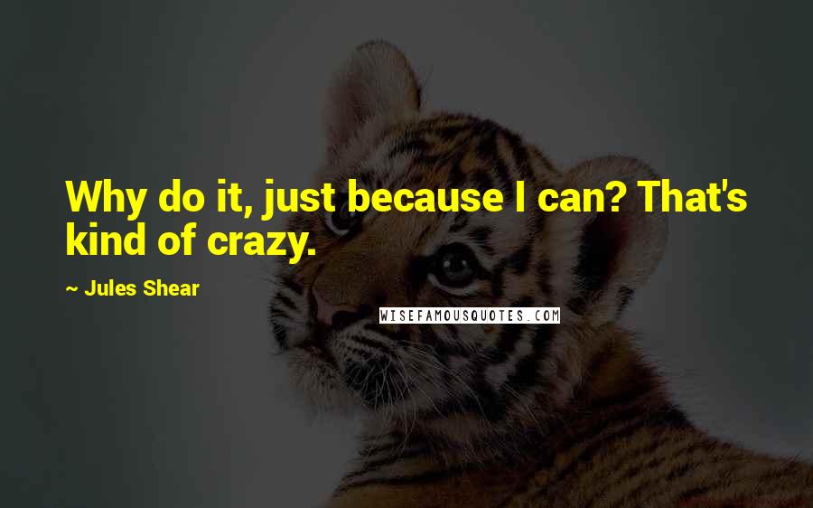 Jules Shear Quotes: Why do it, just because I can? That's kind of crazy.