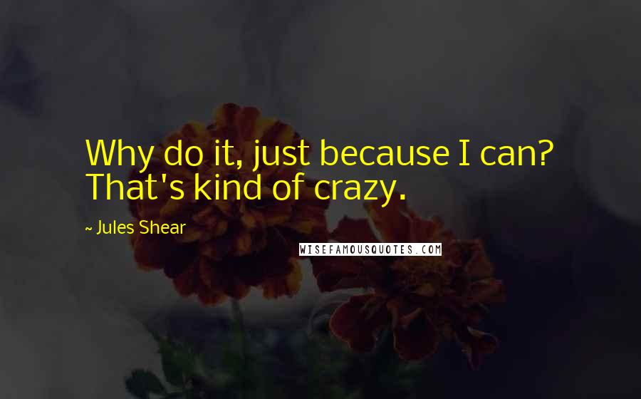 Jules Shear Quotes: Why do it, just because I can? That's kind of crazy.