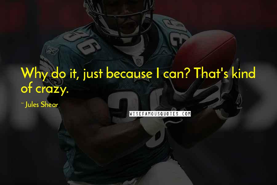 Jules Shear Quotes: Why do it, just because I can? That's kind of crazy.