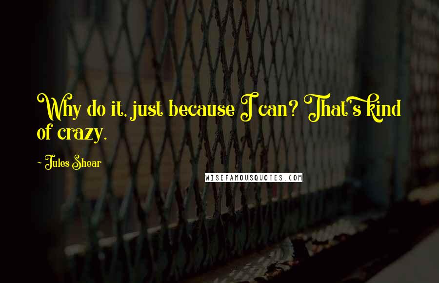 Jules Shear Quotes: Why do it, just because I can? That's kind of crazy.