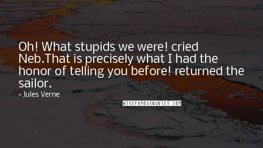 Jules Verne Quotes: Oh! What stupids we were! cried Neb.That is precisely what I had the honor of telling you before! returned the sailor.