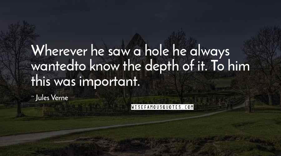 Jules Verne Quotes: Wherever he saw a hole he always wantedto know the depth of it. To him this was important.