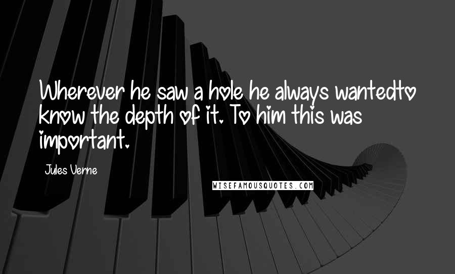 Jules Verne Quotes: Wherever he saw a hole he always wantedto know the depth of it. To him this was important.