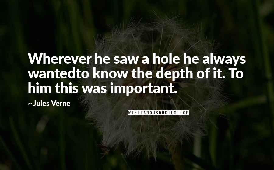 Jules Verne Quotes: Wherever he saw a hole he always wantedto know the depth of it. To him this was important.