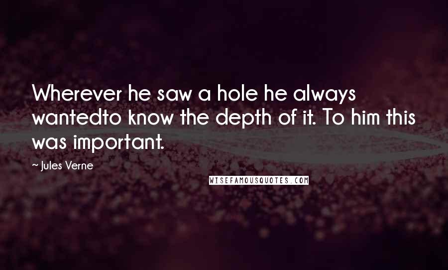 Jules Verne Quotes: Wherever he saw a hole he always wantedto know the depth of it. To him this was important.