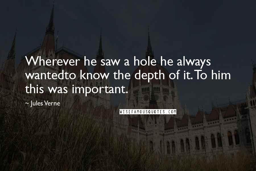 Jules Verne Quotes: Wherever he saw a hole he always wantedto know the depth of it. To him this was important.