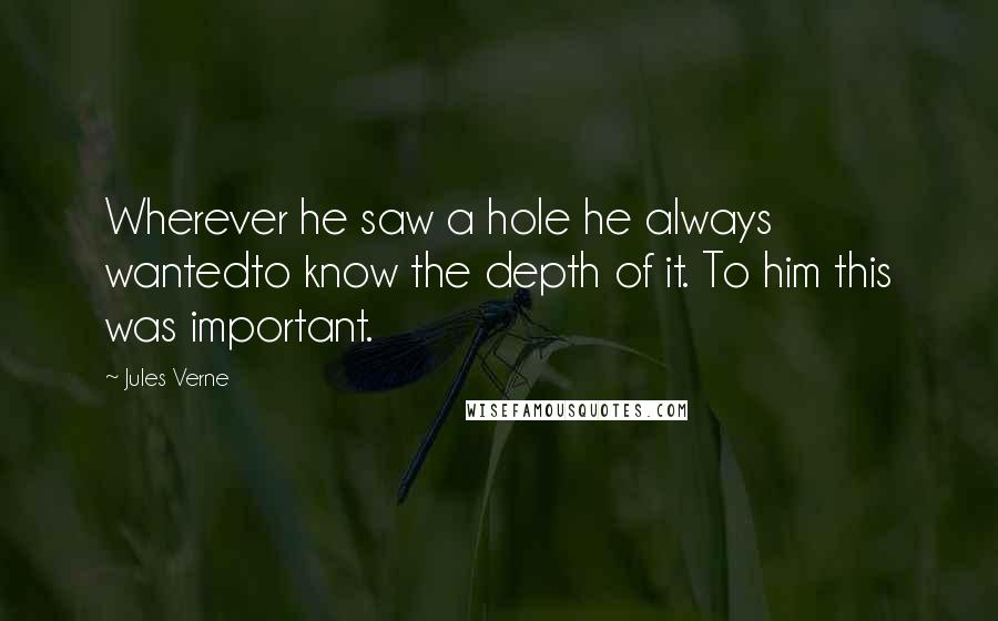 Jules Verne Quotes: Wherever he saw a hole he always wantedto know the depth of it. To him this was important.