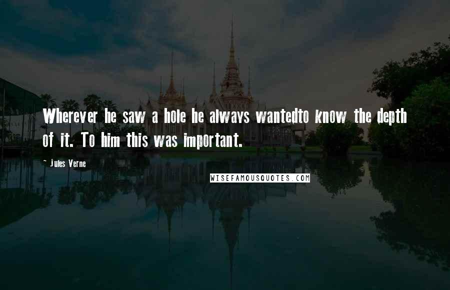 Jules Verne Quotes: Wherever he saw a hole he always wantedto know the depth of it. To him this was important.