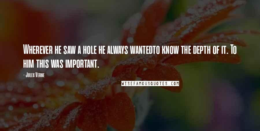 Jules Verne Quotes: Wherever he saw a hole he always wantedto know the depth of it. To him this was important.