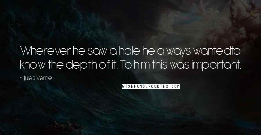 Jules Verne Quotes: Wherever he saw a hole he always wantedto know the depth of it. To him this was important.