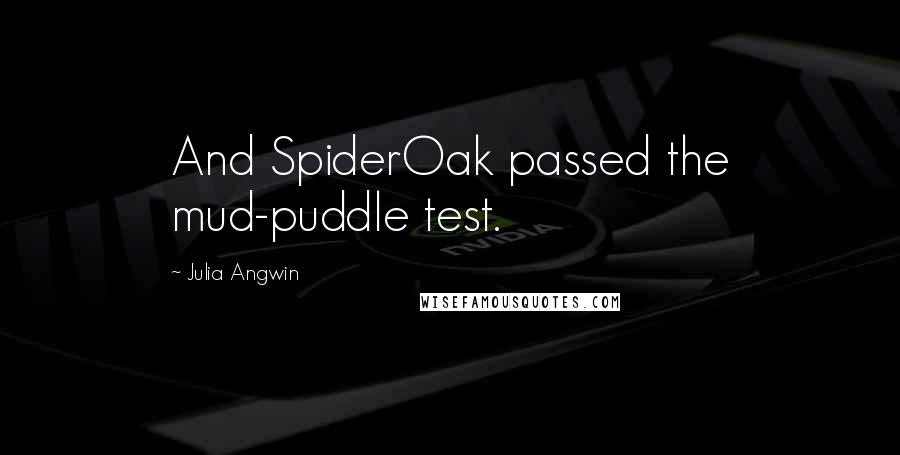 Julia Angwin Quotes: And SpiderOak passed the mud-puddle test.
