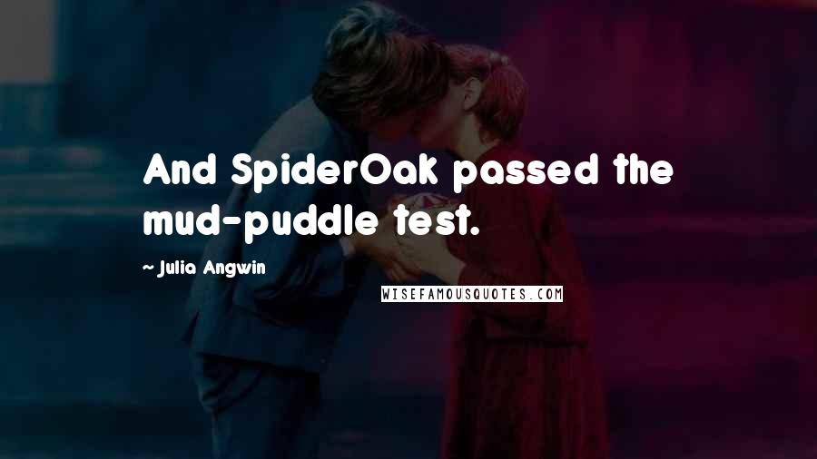 Julia Angwin Quotes: And SpiderOak passed the mud-puddle test.