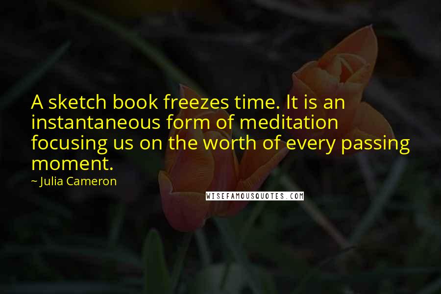 Julia Cameron Quotes: A sketch book freezes time. It is an instantaneous form of meditation focusing us on the worth of every passing moment.